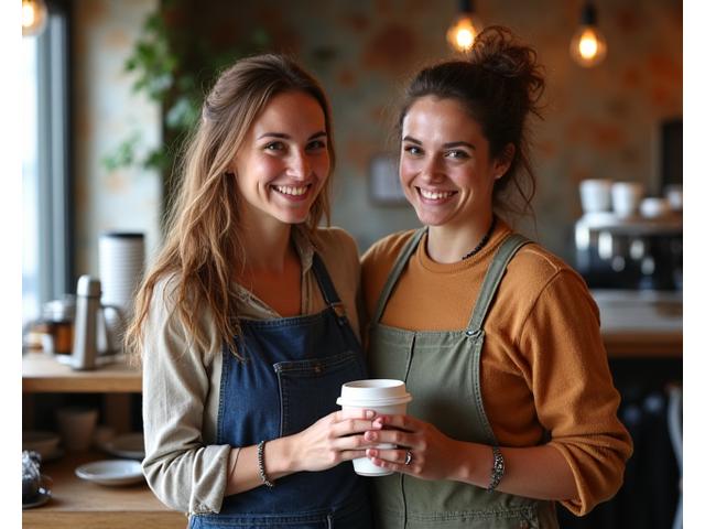 Hearth & Kettle founders enjoying coffee in their cozy cafe